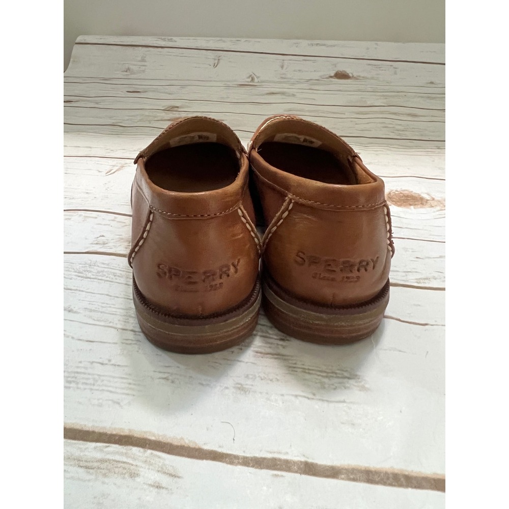 Sperry Seaport Penny Loafer Tan Leather Contrast Stitch STS85787 Size 7 - Picture 4 of 6